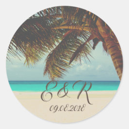 Beach Tropical, Palm Ronde Sticker
