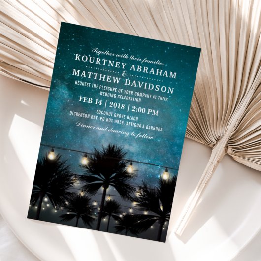 Beach Tropical Palm Tree String Lights Weddenschap Kaart