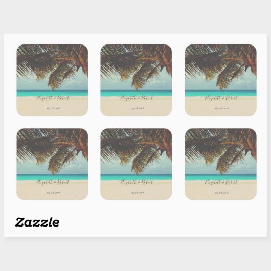 Beach Tropical, Palm Vierkante Sticker (Vel)