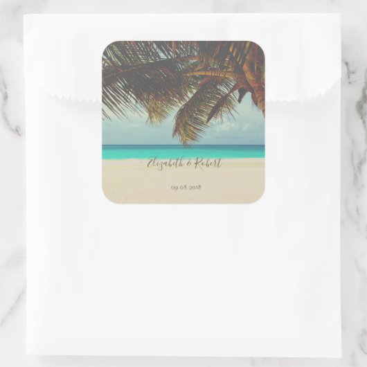 Beach Tropical, Palm Vierkante Sticker (Tas)