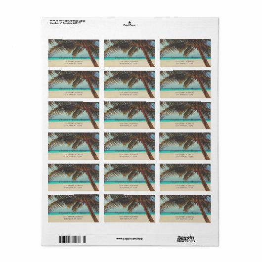 Beach Tropical, Palm Wedding Label (Full Sheet)