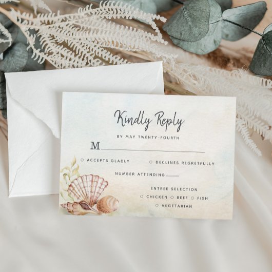 Beach Tropical Seashells Waterverf Weddenschap RSVP Kaartje