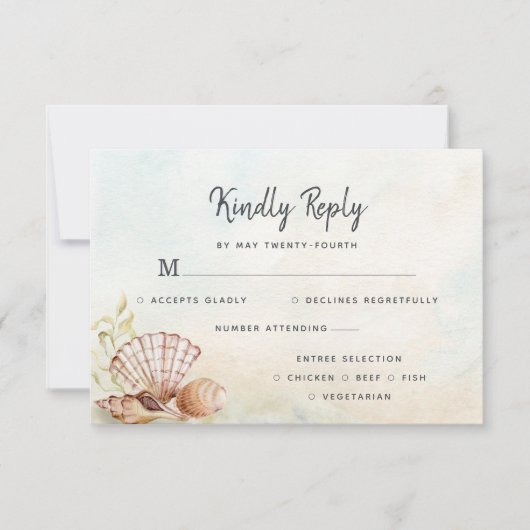 Beach Tropical Seashells Waterverf Weddenschap RSVP Kaartje (Voorkant)