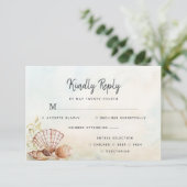 Beach Tropical Seashells Waterverf Weddenschap RSVP Kaartje (Staand voorkant)