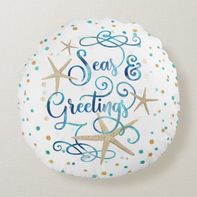 Beach Tropical SEAsons Greetings Rond Kussen (Voorkant)