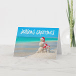 Beach Tropical Snowman Sand Seasons Greetings Card Feestdagen Kaart<br><div class="desc">Beach Tropical Snowman Sand Holiday Seasons Greetings Card. Maak het uw eigen door op de knop "Aanpassen" te klikken en een gepersonaliseerd bericht toe te voegen. Bekijk onze vakantiepostzegels voor een stijlvolle manier om je kaarten te mailen.</div>
