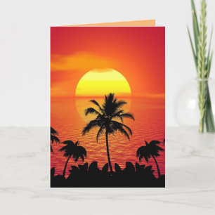 BEACH TROPICAL SUNSET ART BEAUTIFUL BIRTHDAY KAART