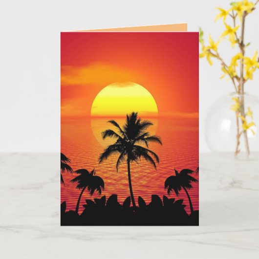BEACH TROPICAL SUNSET ART BEAUTIFUL BIRTHDAY KAART (Gele Bloem)