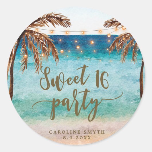 beach tropical sweet 16 favors sticker (Voorkant)