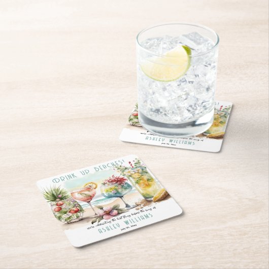 Beach Tropical Thlekte Cocktails Bachelorette Part Kartonnen Onderzetters (Insitu)