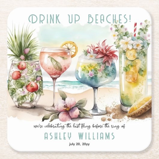 Beach Tropical Thlekte Cocktails Bachelorette Part Kartonnen Onderzetters (Voorkant)