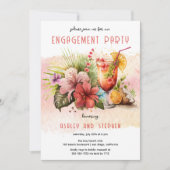 Beach Tropical Thlekte Cocktails Engagement Party Kaart (Voorkant)