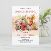 Beach Tropical Thlekte Cocktails Engagement Party Kaart (Staand voorkant)