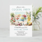 Beach Tropical Thlekte Cocktails Engagement Party Kaart (Staand voorkant)
