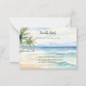 Beach tropical watercolor wedding response RSVP Notitiekaartje (Voorkant)