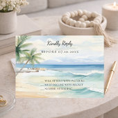 Beach tropical watercolor wedding response RSVP Notitiekaartje