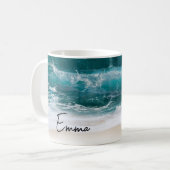 Beach Tropical Waves Sand Modern Name Koffiemok (Voorkant links)