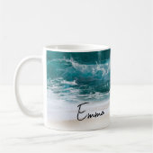 Beach Tropical Waves Sand Modern Name Koffiemok (Links)