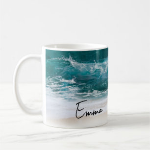 Beach Tropical Waves Sand Modern Name Koffiemok