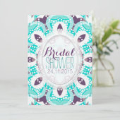 Beach Tropics Aqua Paarse Bridal Shower Invitation Kaart (Staand voorkant)