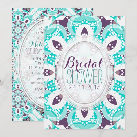 Beach Tropics Aqua Paarse Bridal Shower Invitation Kaart (Voorkant / Achterkant)