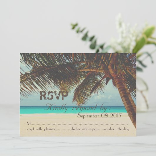 Beach,Tropisch,Palm RSVP Kaart (Staand voorkant)