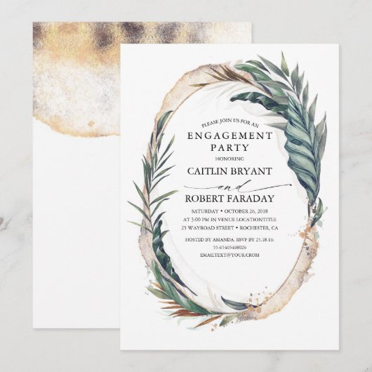 Beach Tropisch palm verlaat Gold Engagement Party Kaart (Voorkant / Achterkant)