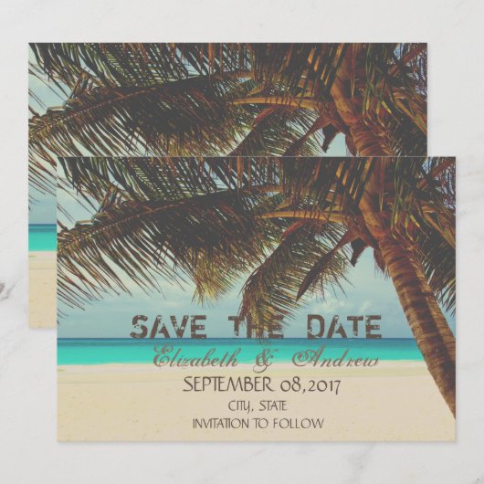 Beach,Tropisch,Palm Wedding Save the date (Voorkant / Achterkant)
