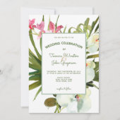 Beach Tropisch Roze Floral White Orchids Greenery Kaart (Voorkant)