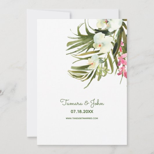 Beach Tropisch Roze Floral White Orchids Greenery Kaart (Achterkant)