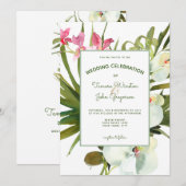 Beach Tropisch Roze Floral White Orchids Greenery Kaart (Voorkant / Achterkant)
