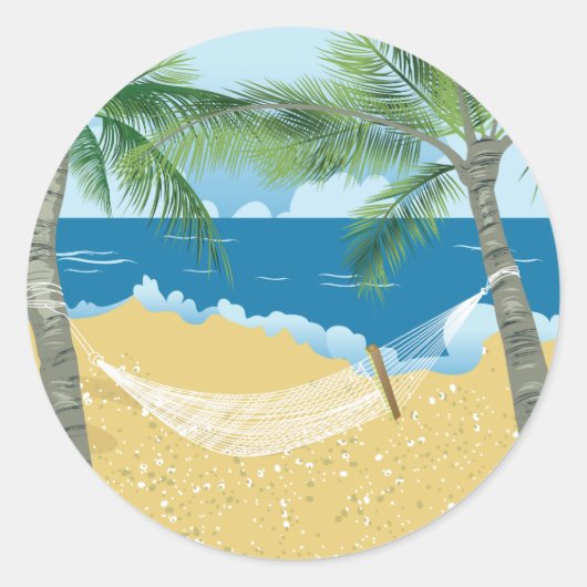 Beach ~ Tropische bek Hammock Vacking Ronde Sticker (Voorkant)