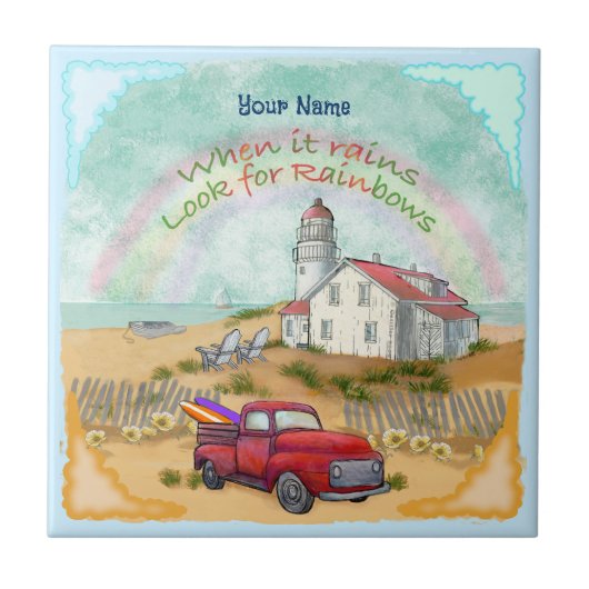 Beach Truck Lighthouse Tegeltje (Voorkant)