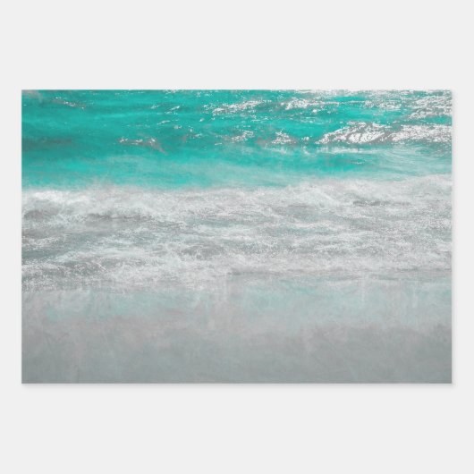 Beach Turquoise Coastal Ocean Waves Tropical Art Inpakpapier Vel (Voorkant 3)