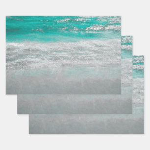 Beach Turquoise Coastal Ocean Waves Tropical Art Inpakpapier Vel