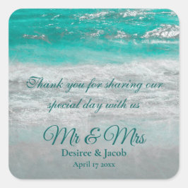 Beach Turquoise Tropical Coastal Ocean Waves Vierkante Sticker