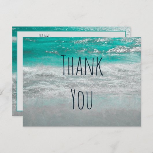 Beach Turquoise White Coastal Ocean Wave Bedankt Briefkaart (Voorkant / Achterkant)