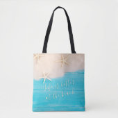 Beach Turquoise Wood en zeestervis Canvas tas (Voorkant)