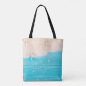 Beach Turquoise Wood en zeestervis Canvas tas (Achterkant)