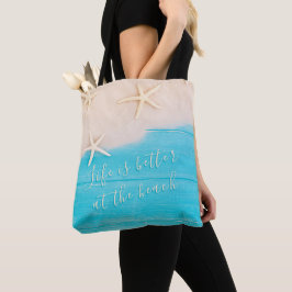 Beach Turquoise Wood en zeestervis Canvas tas