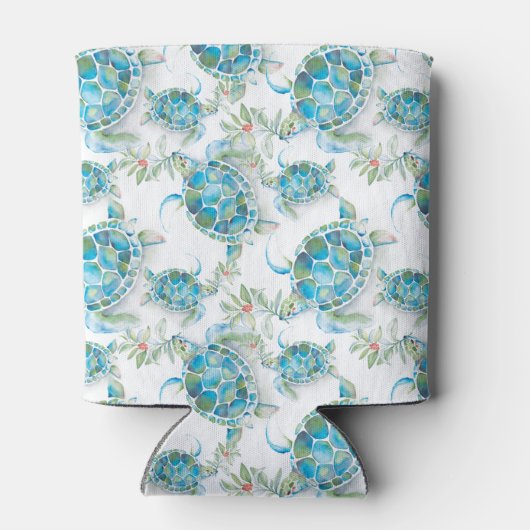Beach Turquoise Zee Turtle Waterverf Blikjeskoeler (Achterkant)
