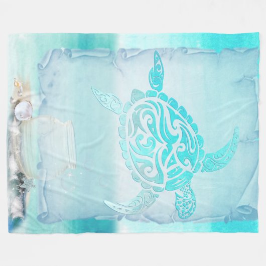 Beach Turtle Waterverf Art Fleece Deken (Voorkant (Horizontaal))
