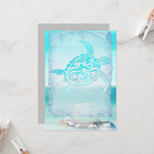 Beach Turtle Waterverf Art Kaart (Voorkant / Achterkant in situ)