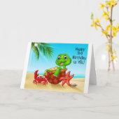 BEACH TURTLE ZEGT *VEEL PLEZIER OP JE 3e VERJAARDA Kaart (Gele Bloem)
