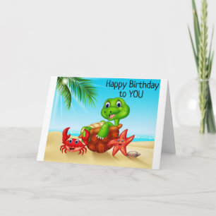 BEACH TURTLE ZEGT *VEEL PLEZIER OP JE VERJAARDAG* KAART