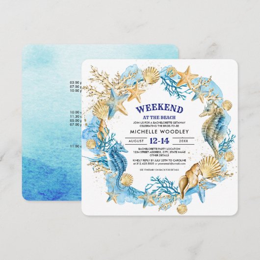 Beach | Uitnodigingen Seaside Bachelorette Weekend (Voorkant / Achterkant)