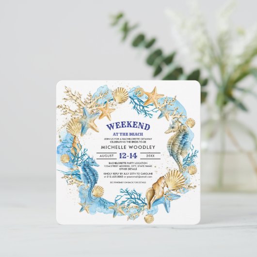 Beach | Uitnodigingen Seaside Bachelorette Weekend (Staand voorkant)