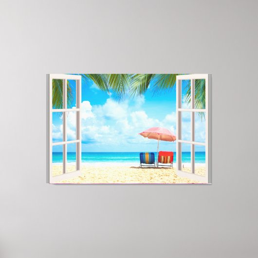 Beach Uitzicht Fake Window Home Kantoor Canvas Afdruk (Voorkant)