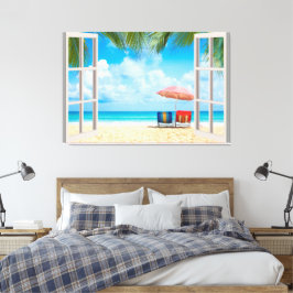 Beach Uitzicht Fake Window Home Kantoor Canvas Afdruk