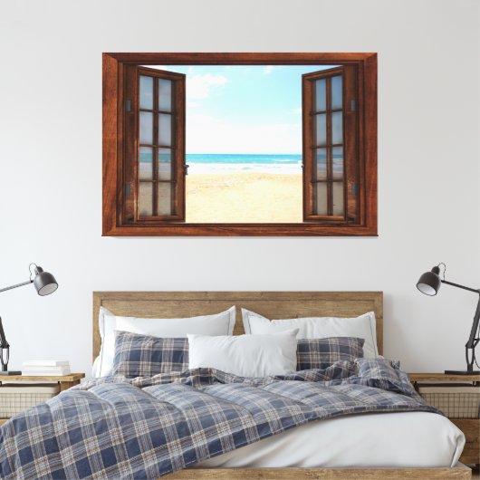 Beach Uitzicht Fake Window Home Kantoor Canvas Afdruk (Insitu (Slaapkamer))